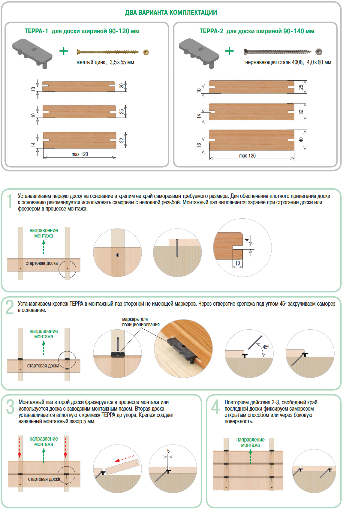 Схемы монтажа ГвозDECK Терра